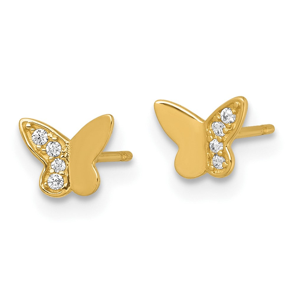 14k Madi K Polished CZ Butterfly Childrens Post Earrings