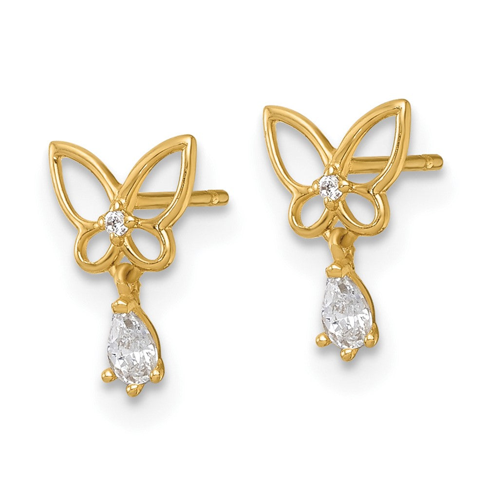 14k Madi K Polished Open Butterfly with CZ Dangle Childrens Post Earrings