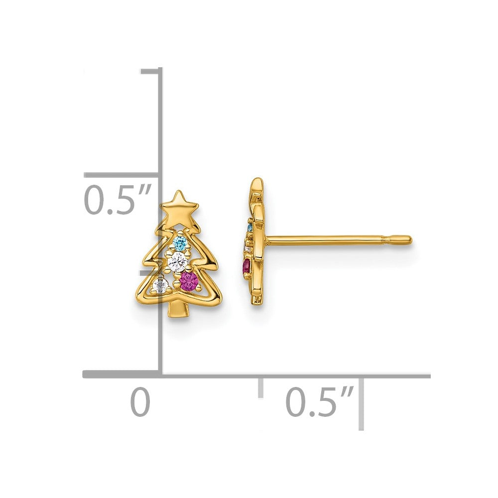 14k Madi K Polished Created Ruby and CZ Christmas Tree Childrens Post Earrings