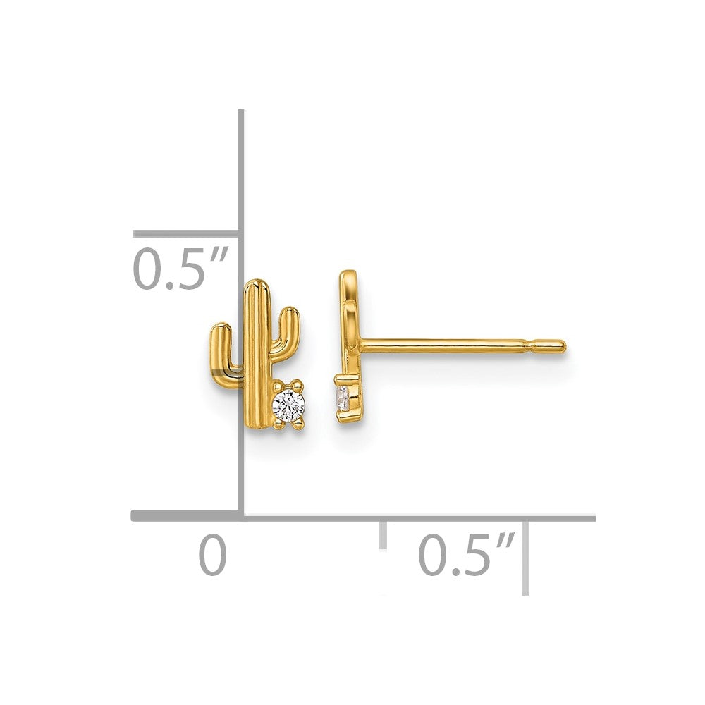 14k Madi K Polished CZ Cactus Childrens Post Earrings