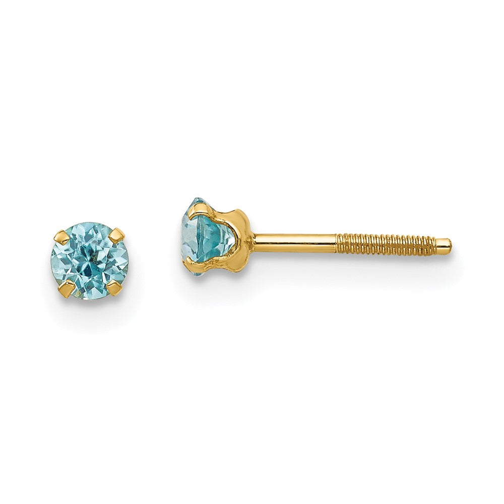 Polished;14k Yellow gold;Post;Genuine;Screw back;Blue Zircon