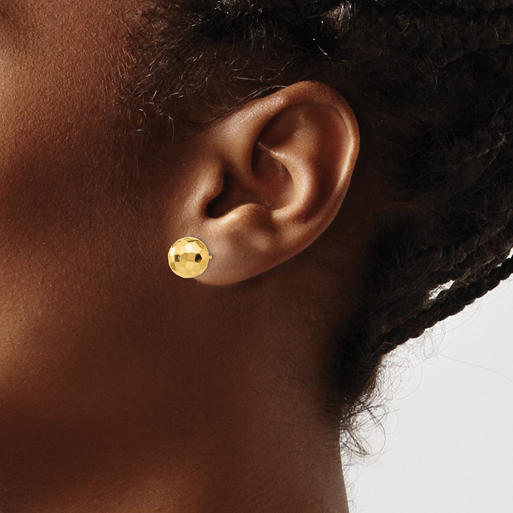 14K Gold Polished and Diamond Cut 9.5MM Ball Post Earrings