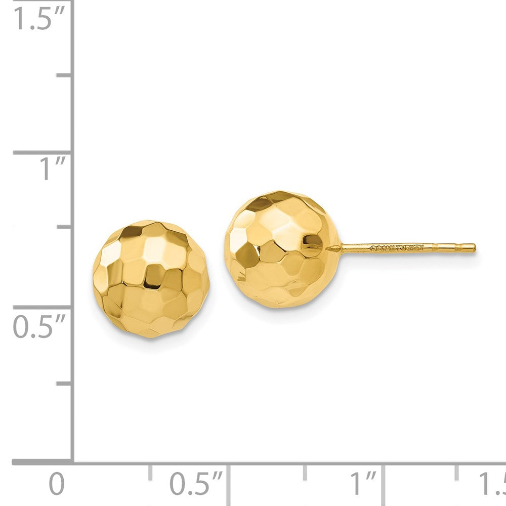 14K Gold Polished and Diamond Cut 9.5MM Ball Post Earrings