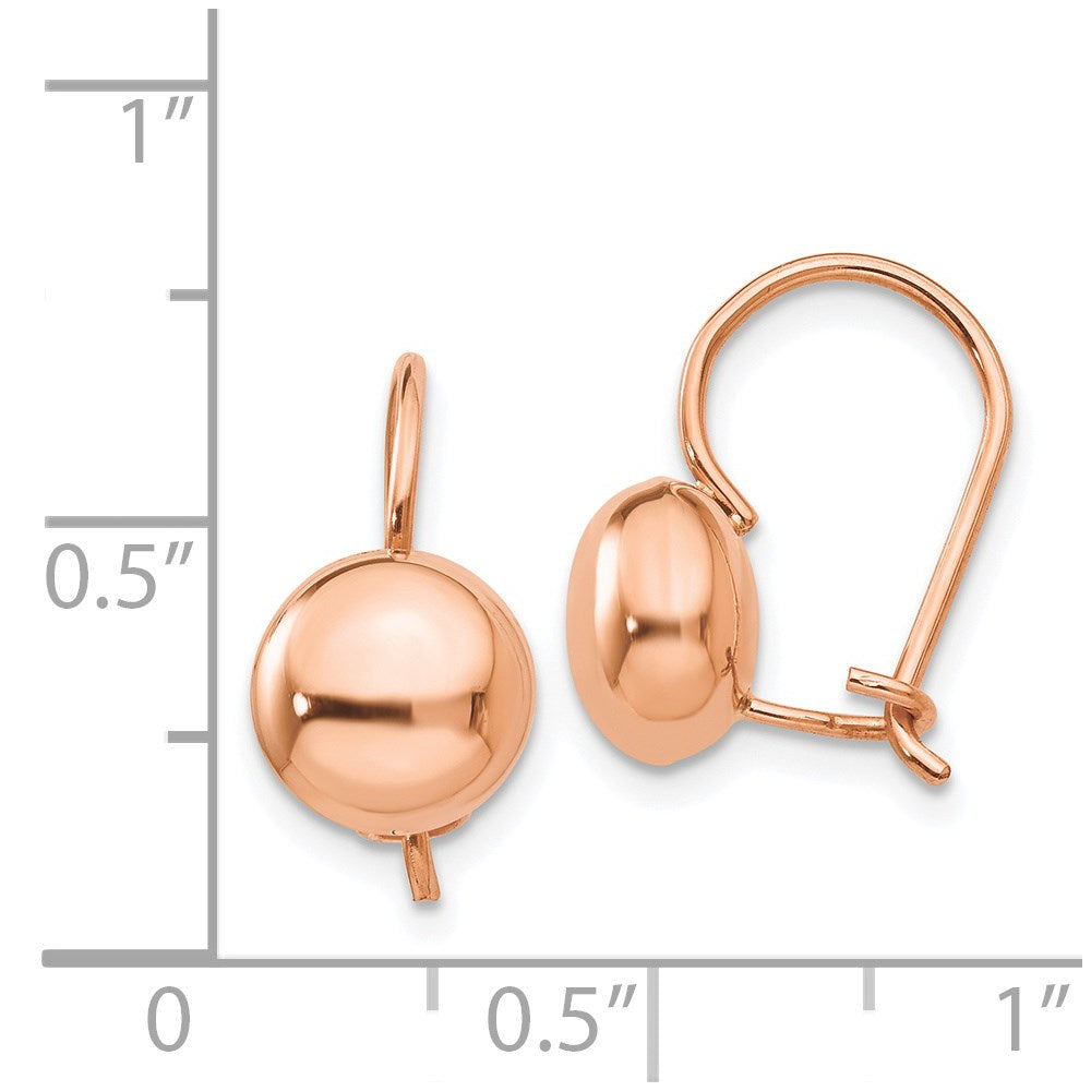14k Rose Polished 8mm Button Kidney Wire Earrings