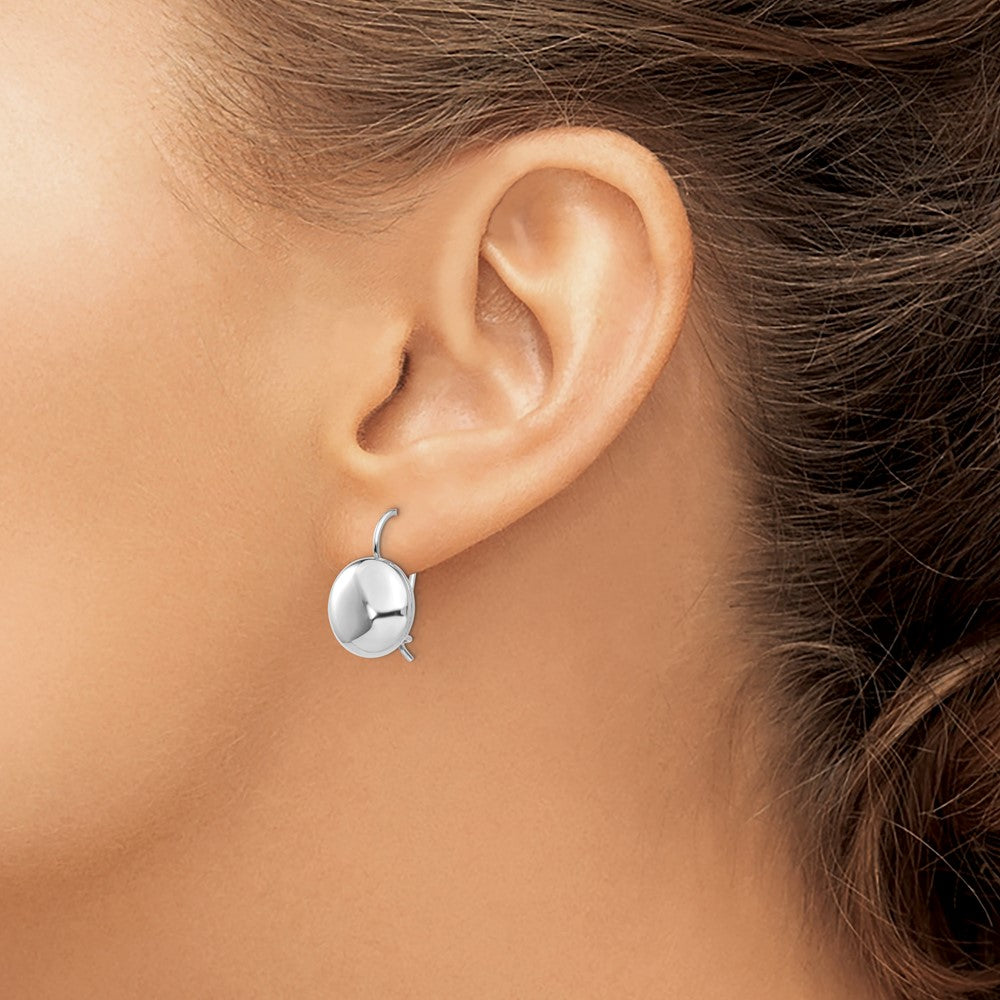 14k White Polished 12mm Button Kidney Wire Earrings