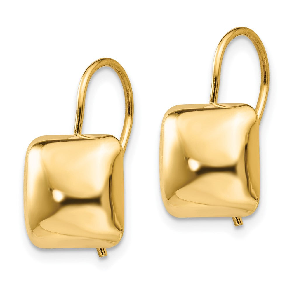 14k Polished 9.5mm Puffed Square Kidney Wire Earrings