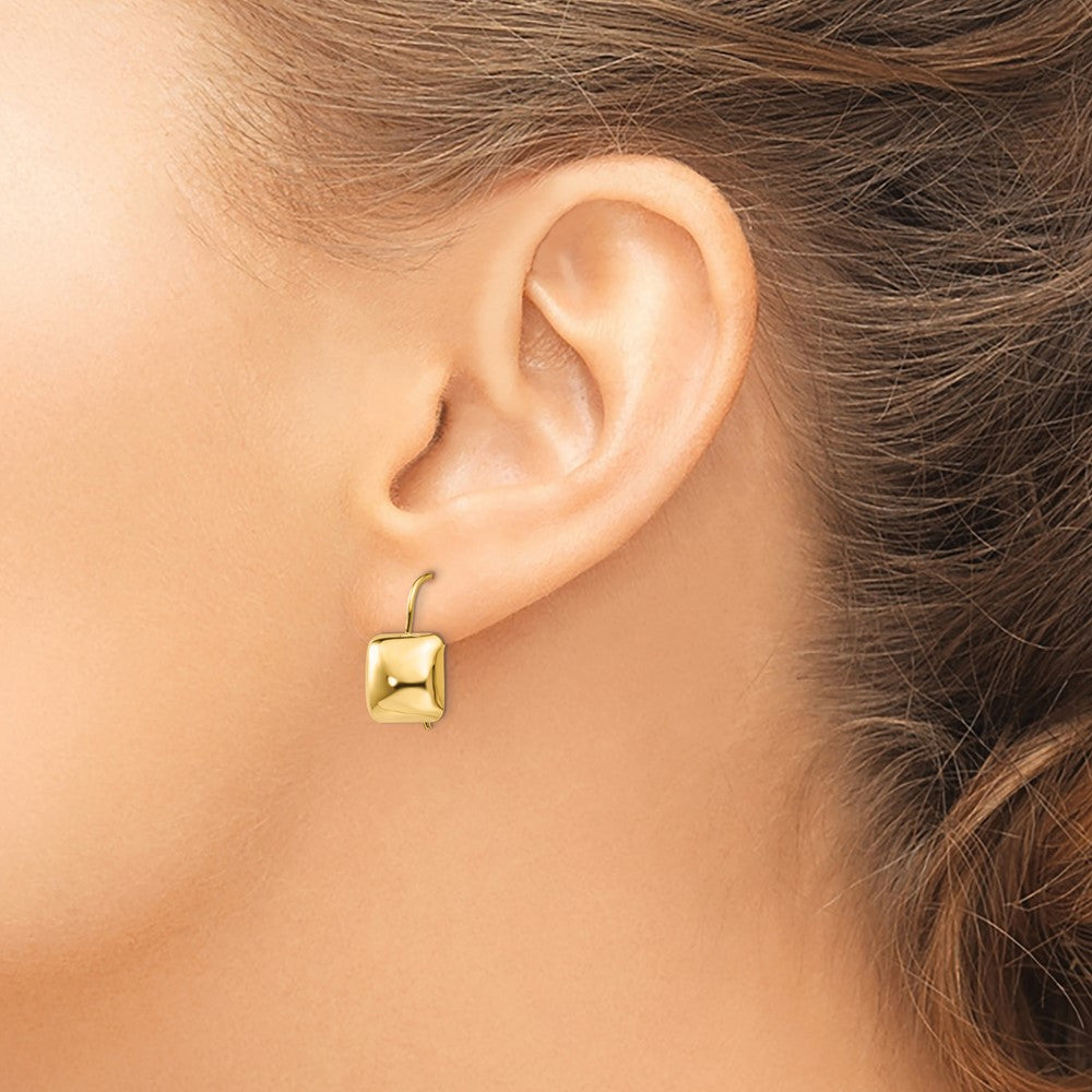 14k Polished 9.5mm Puffed Square Kidney Wire Earrings