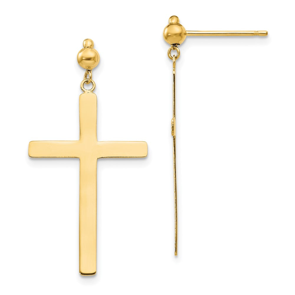 Polished;14k Yellow gold;Post;Dangle;Cross