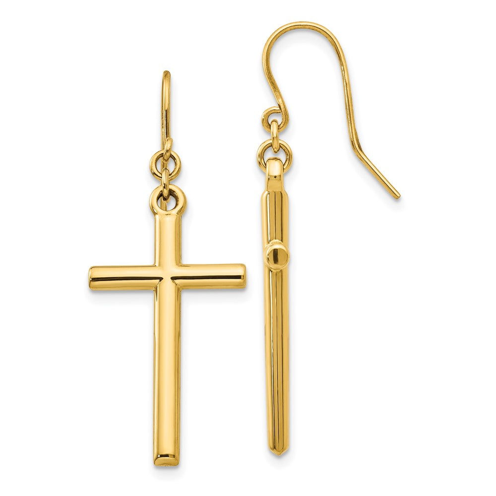 Polished;14k Yellow gold;Shepherd hook;Dangle;Cross