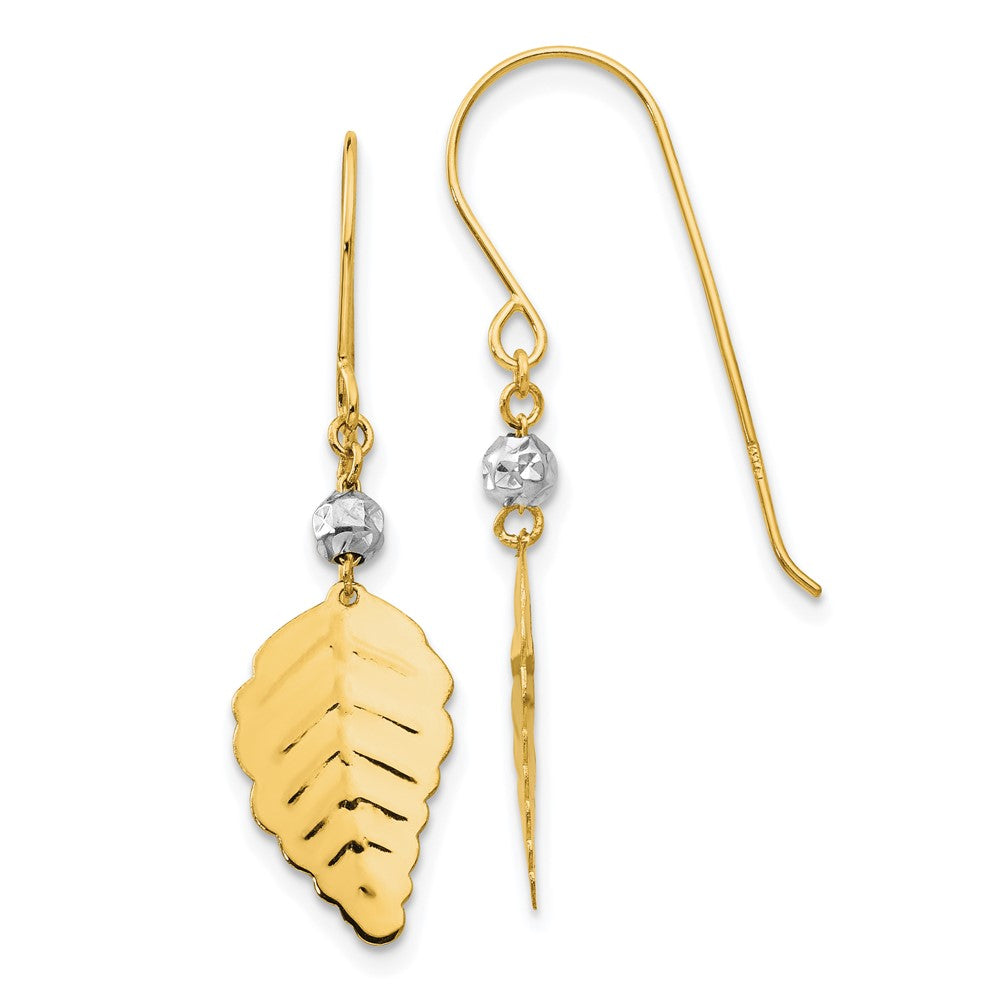 Polished;14K Two-tone;Stamped;Shepherd hook;Dangle