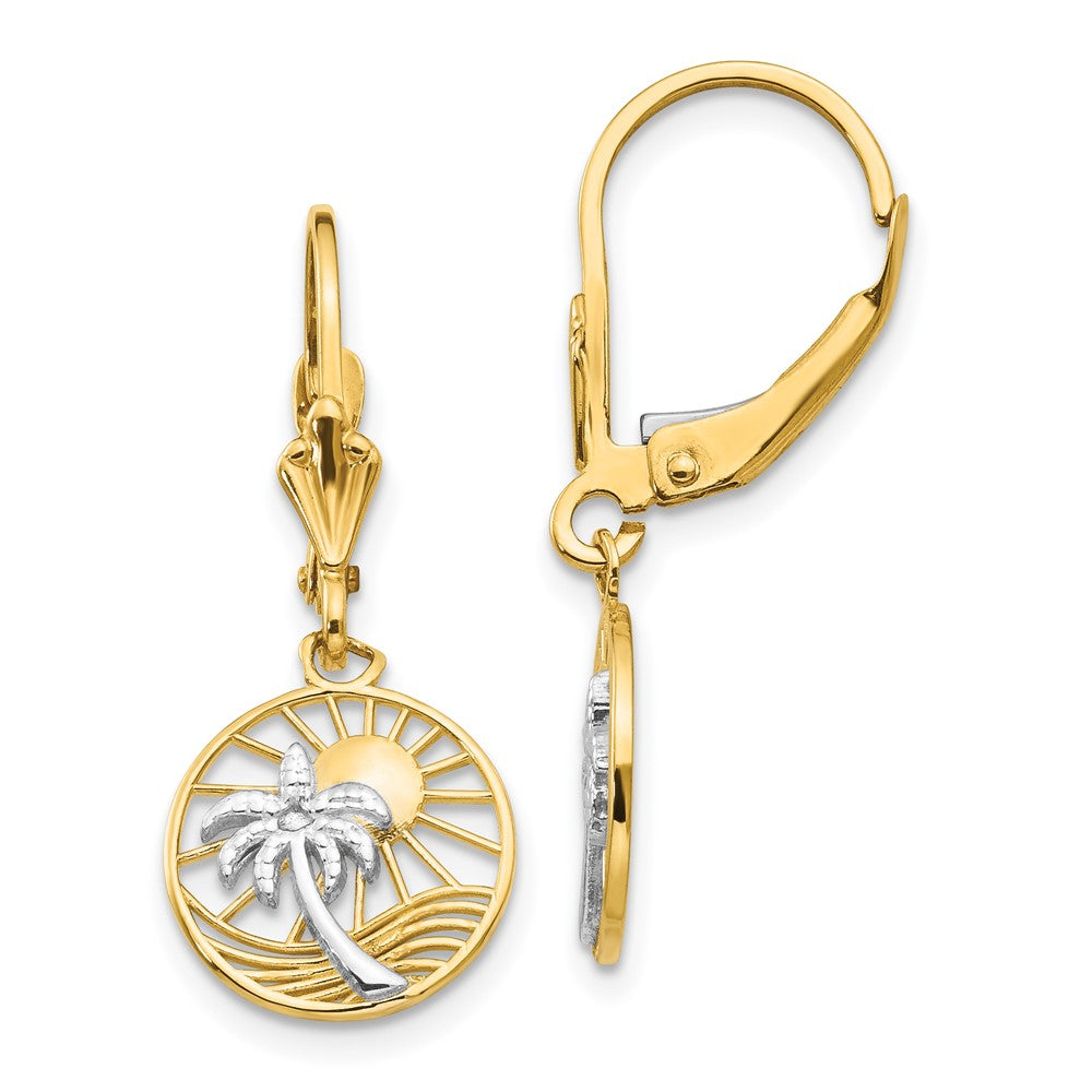 Polished;Leverback;14K Yellow gold & rhodium;Textured;Dangle