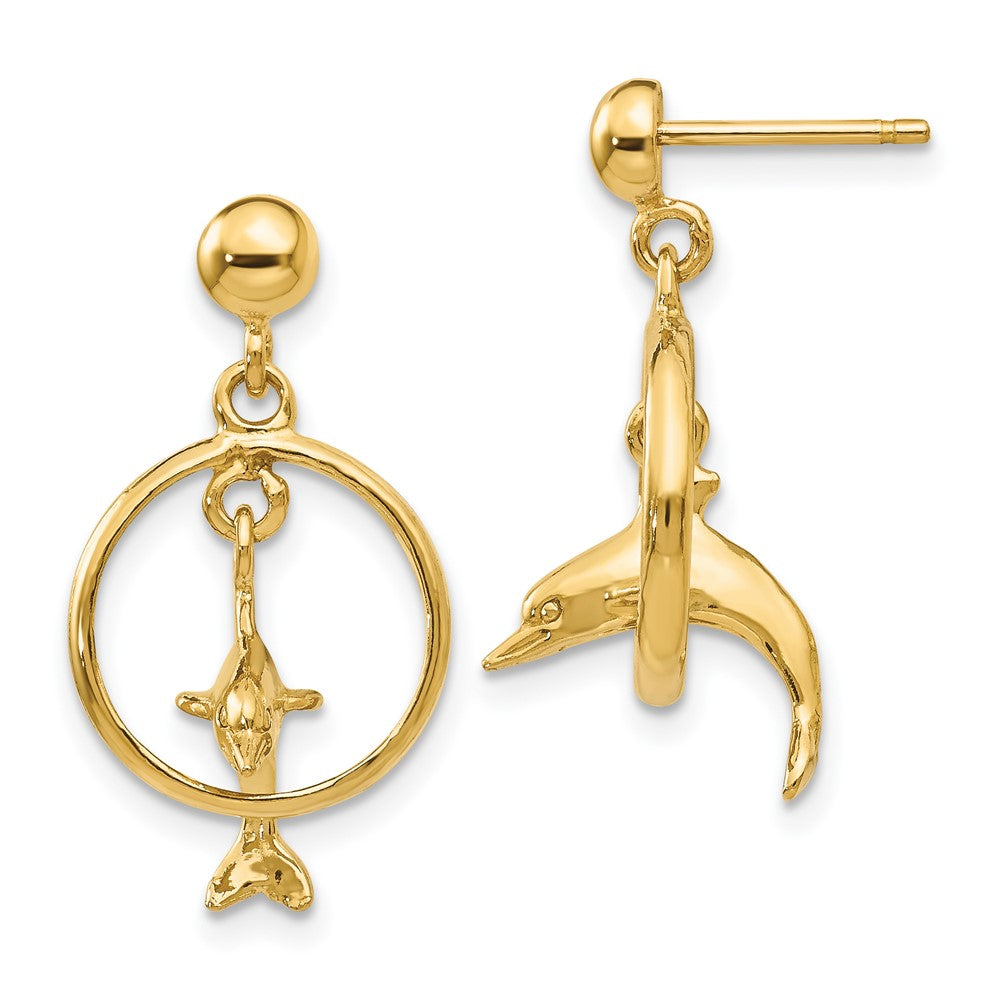 Polished;3-D;14k Yellow gold;Post;Dangle