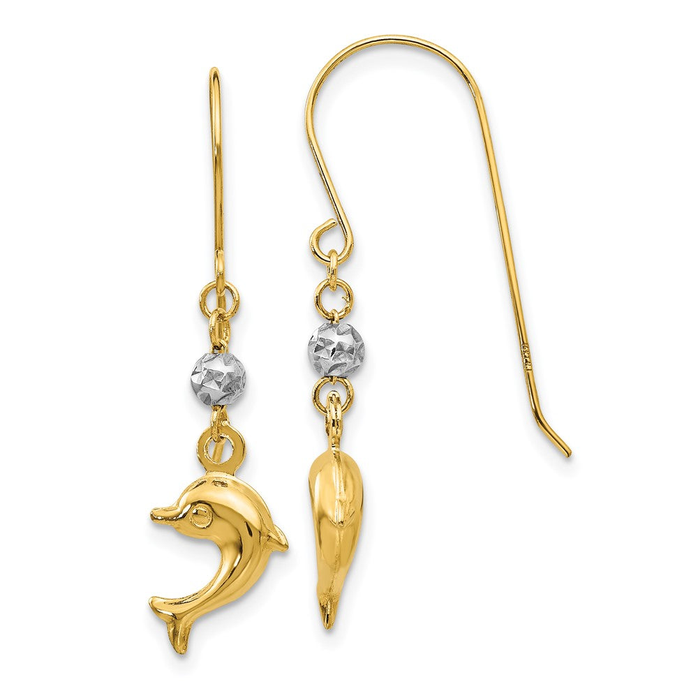 Polished;14K Two-tone;Shepherd hook;Dangle