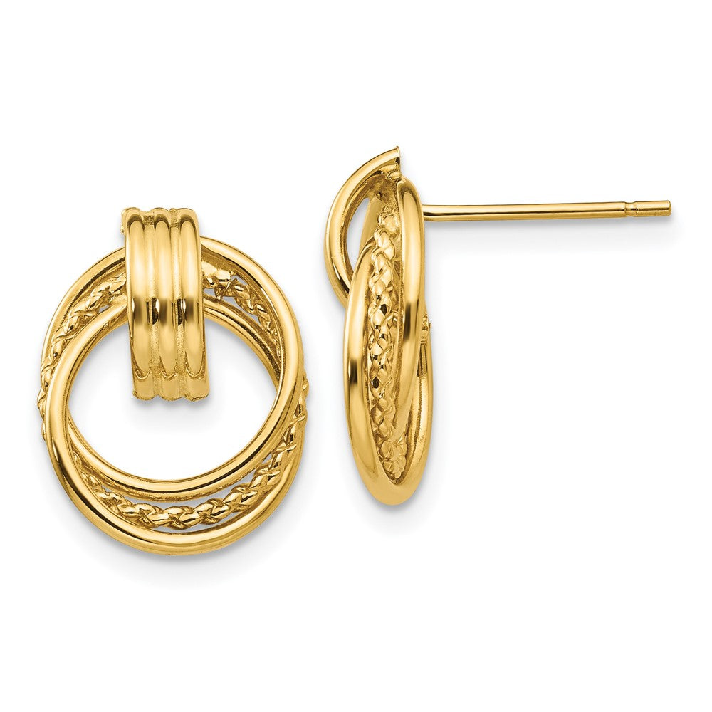 Polished;14k Yellow gold;Hollow;Post;Textured