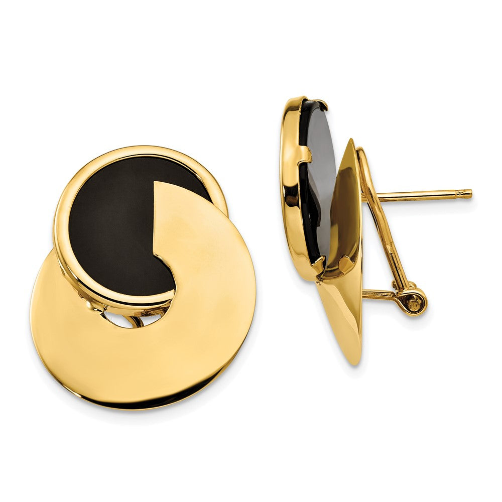 Polished;14k Yellow gold;Hollow;Omega back;Onyx