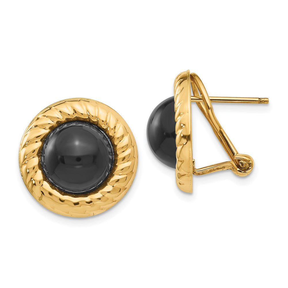 Polished;14k Yellow gold;Hollow;Omega back;Onyx