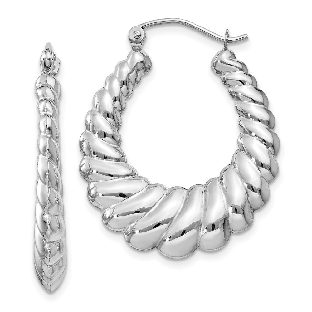 Polished;14K White gold;Hollow;Hinged post