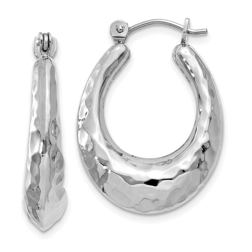 Polished;14K White gold;Hollow;Hinged post;Hammered
