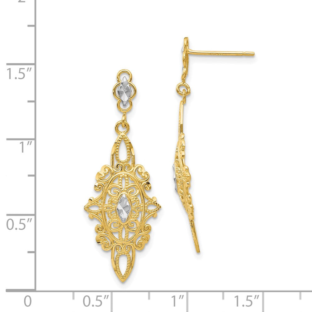 14k Rhodium Diamond-cut Filigree Earrings