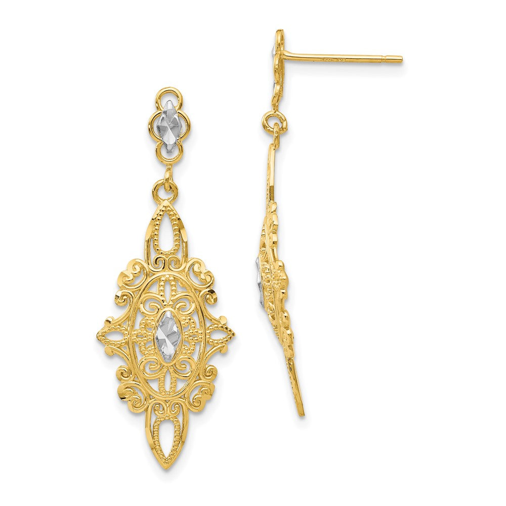 Diamond-cut;Post;14K Yellow gold & rhodium;Filigree;Dangle