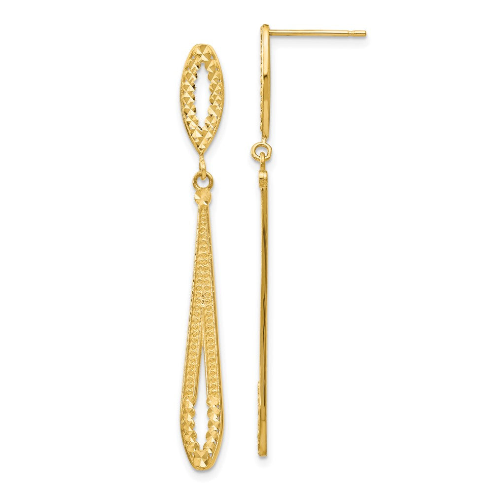 Diamond-cut;14k Yellow gold;Post;Textured;Textured back;Dangle