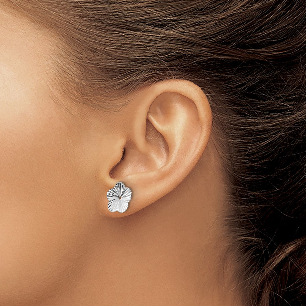 14k White Gold Polished Fancy Floral Earring Jackets