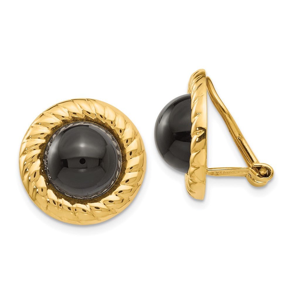 Polished;14k Yellow gold;Flat back;Non-pierced;Onyx