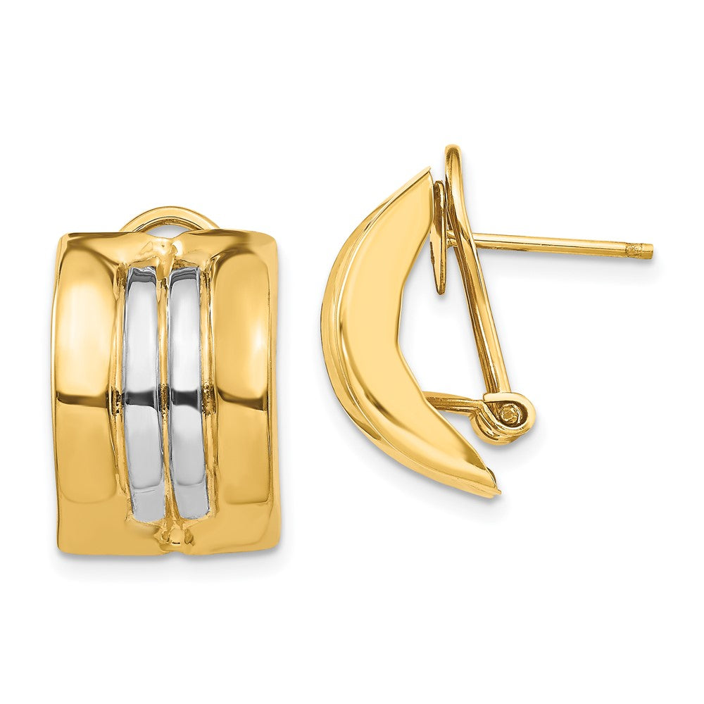 Polished;14k Yellow gold;Open back;Omega back;Rhodium