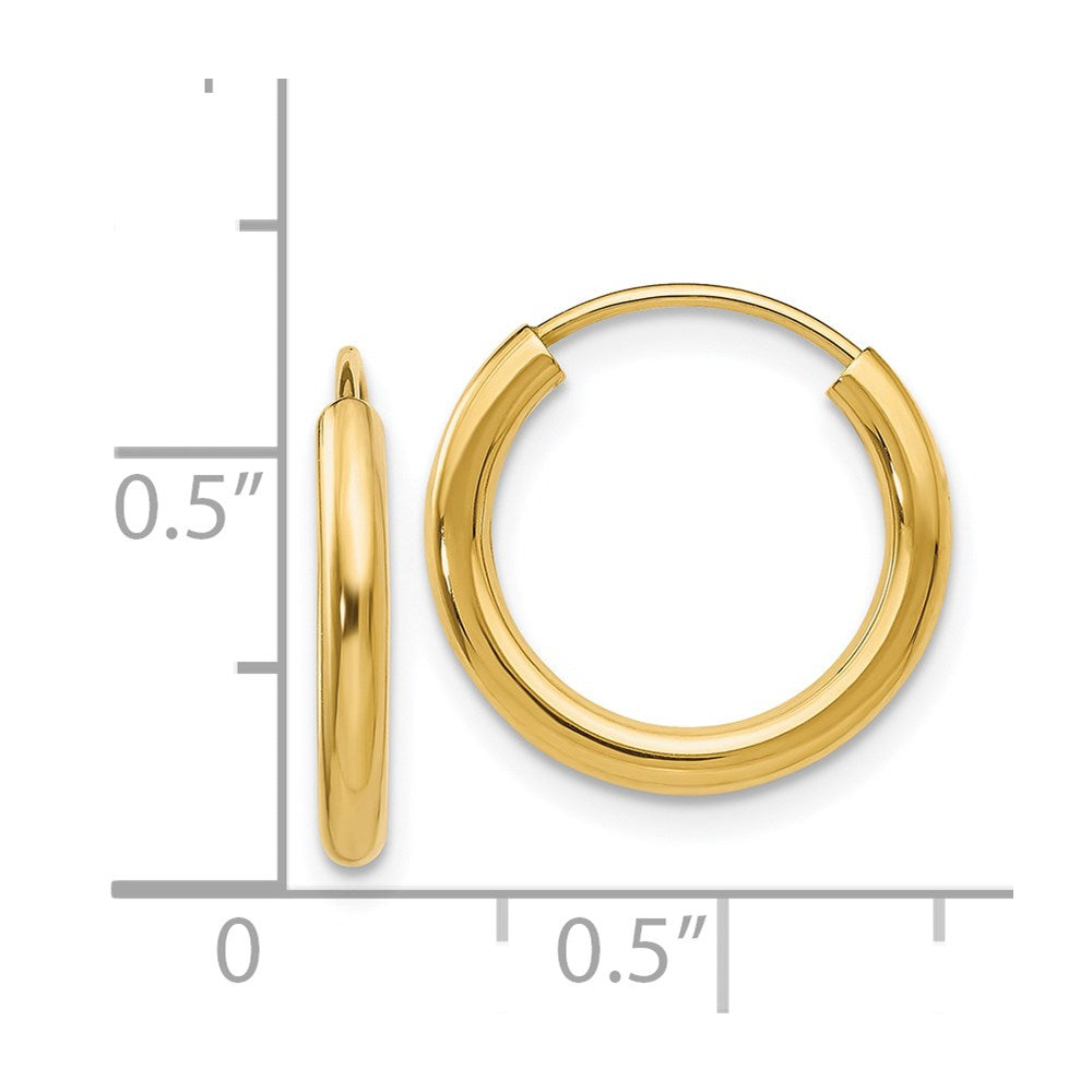 14k 2x16mm Polished Round Endless Tube Hoop Earrings