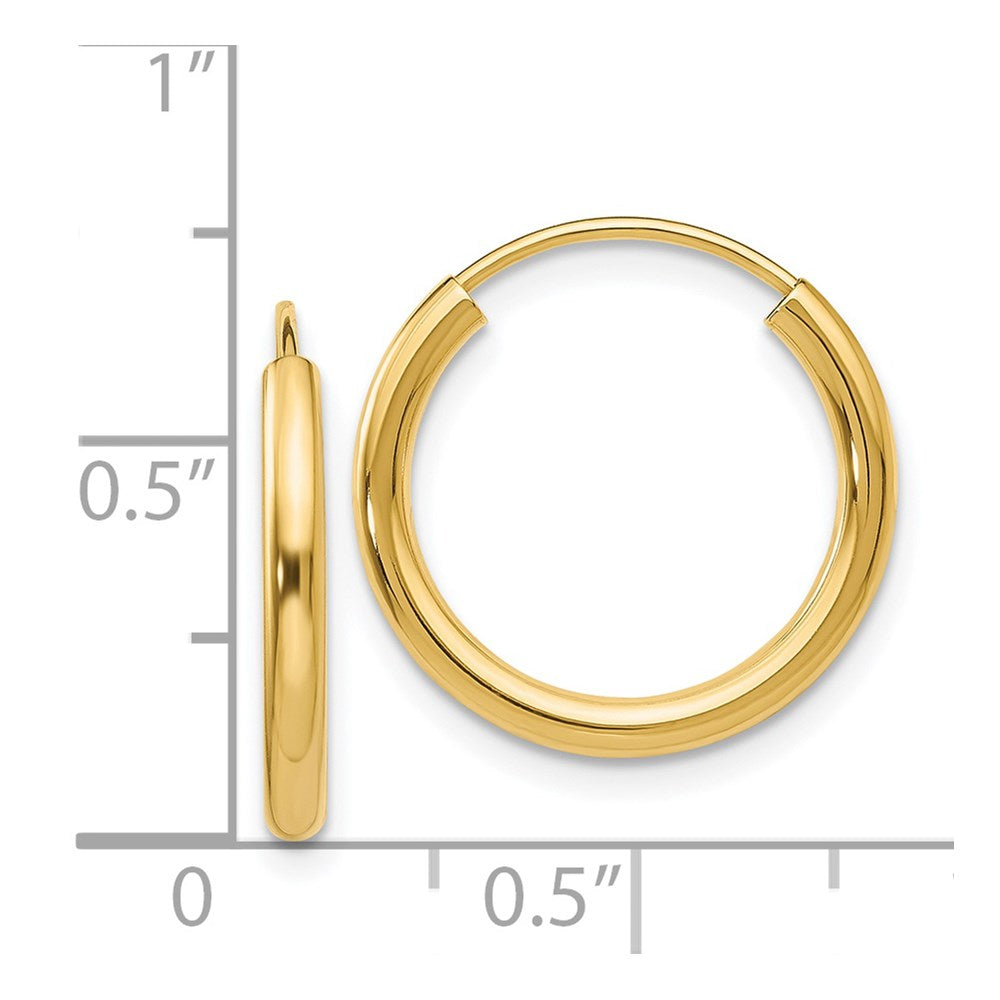 14k 2x17mm Polished Round Endless Tube Hoop Earrings