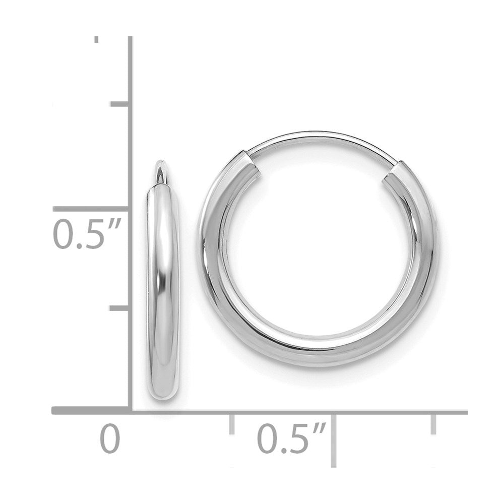 14k White Gold 2x16mm Polished Round Endless Tube Hoop Earrings