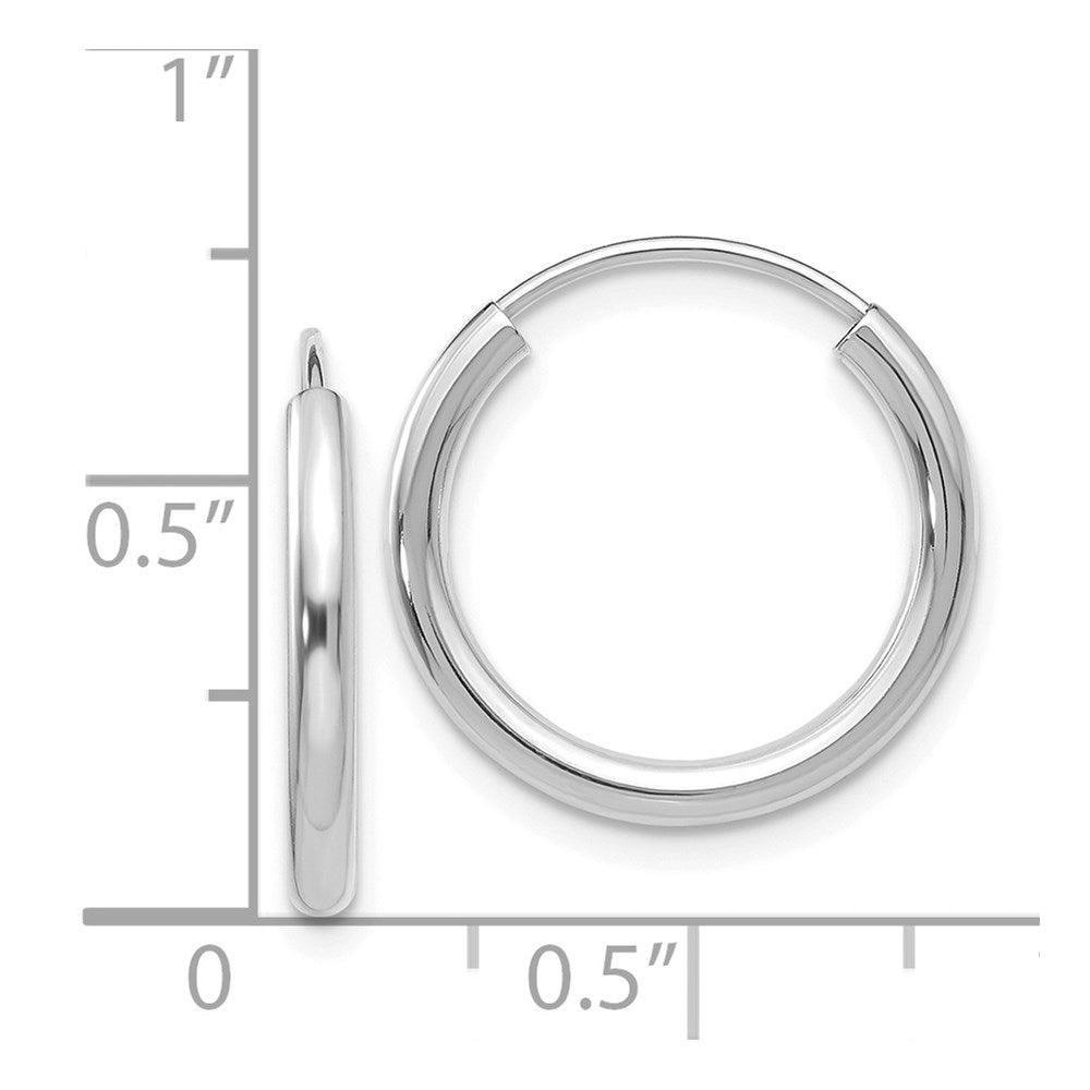 14k White Gold 2x17mm Polished Round Endless Tube Hoop Earrings
