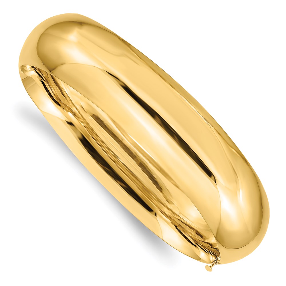 Polished;14k Yellow gold;Hollow;Hinged;Safety bar
