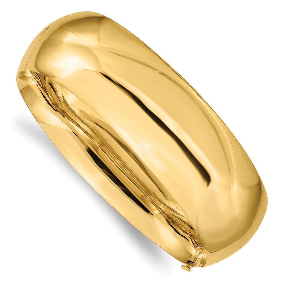 Polished;14k Yellow gold;Hollow;Hinged;Safety bar