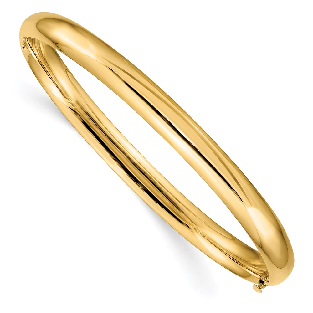 Polished;14k Yellow gold;Hollow;Hinged;Safety bar