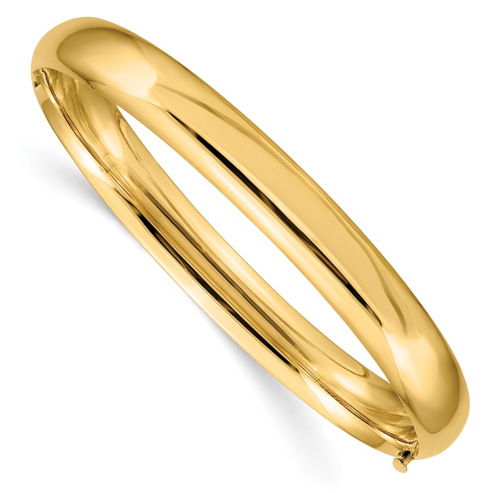Polished;14k Yellow gold;Hollow;Hinged;Safety bar