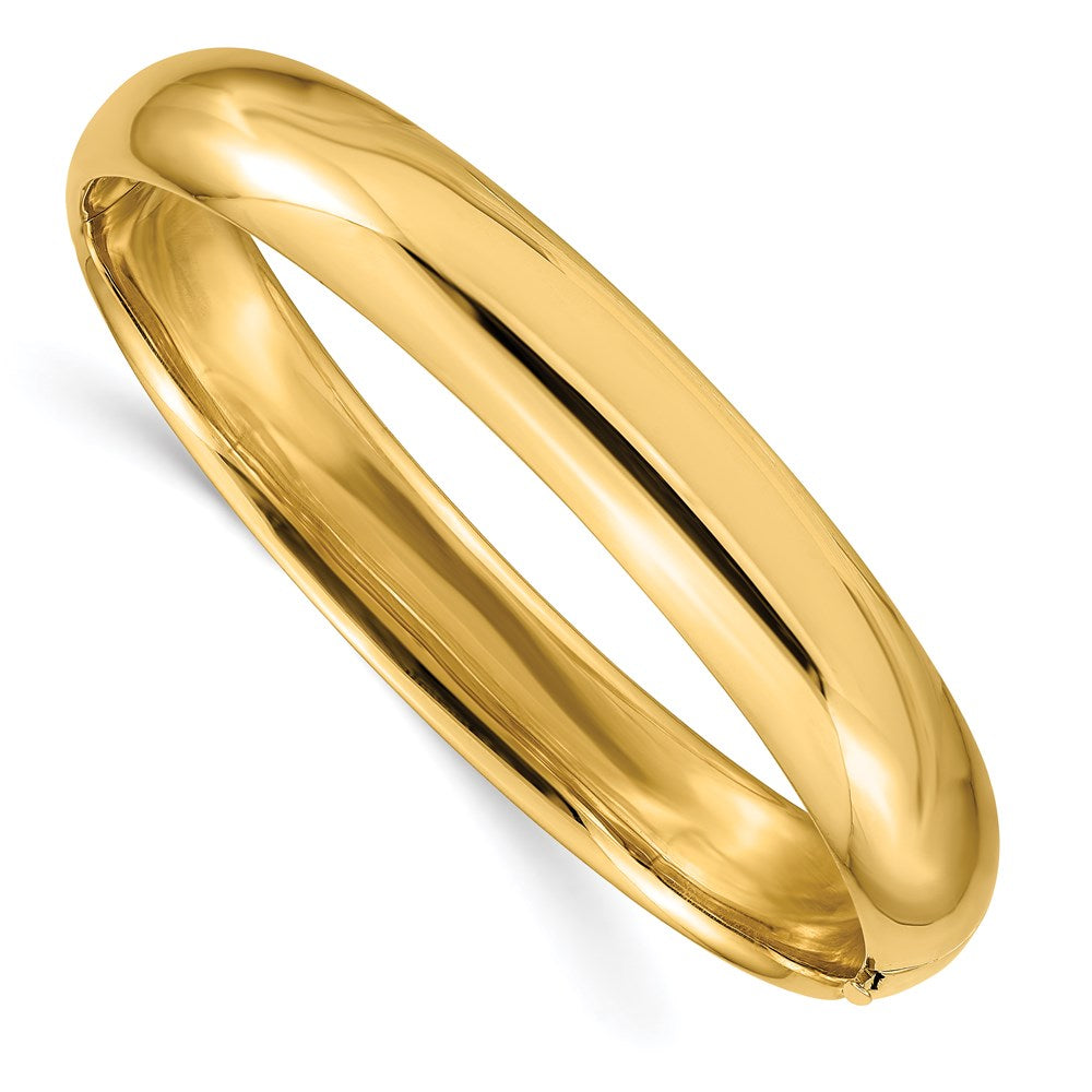 Polished;14k Yellow gold;Hollow;Hinged;Safety bar