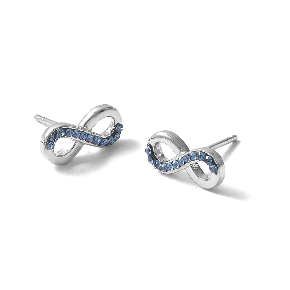 Sterling Silver Rhodium-Plated Polished Blue Crystal Eternity Post Earrings