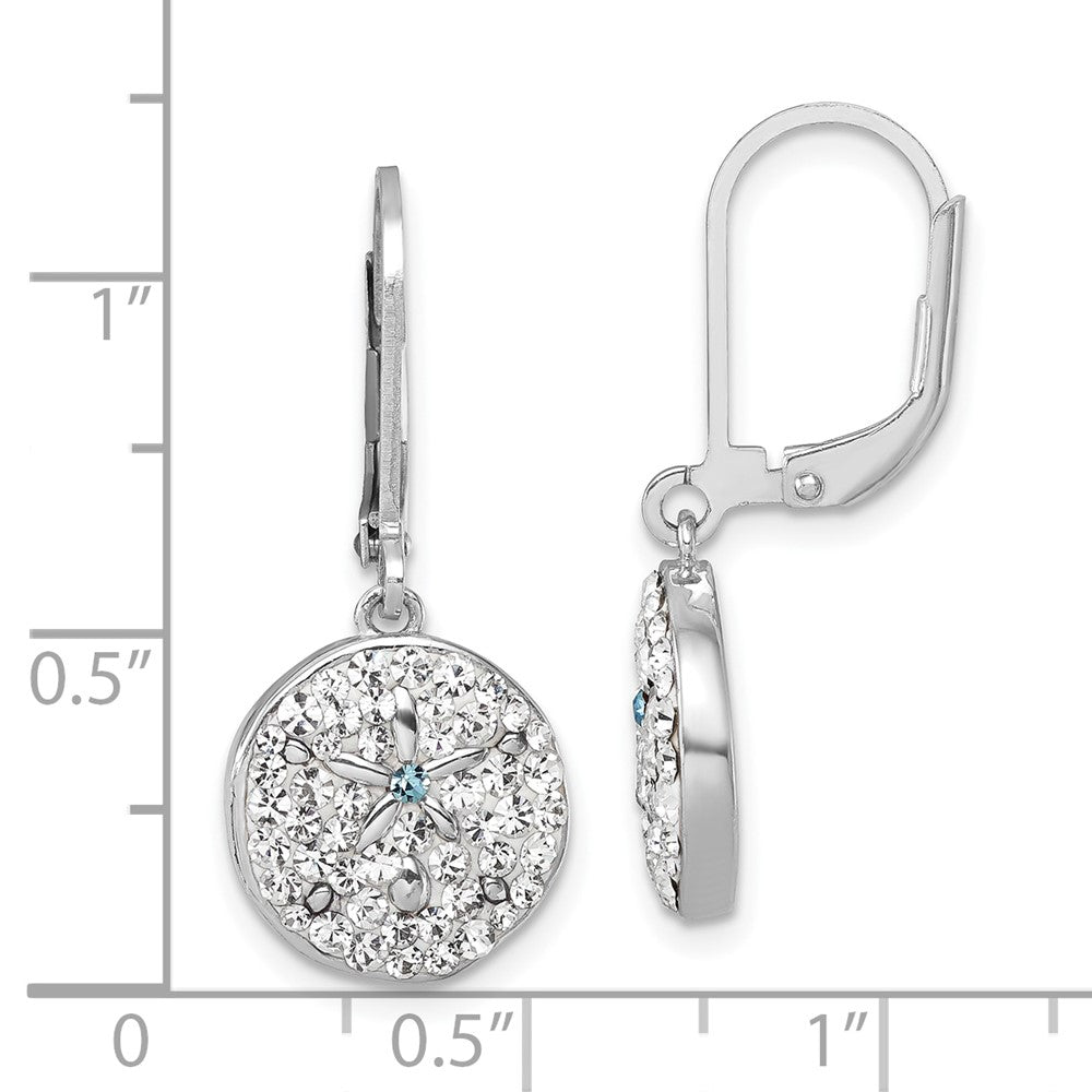 Sterling Silver Rhodium-Plated Polished White Crystal Sand Dollar Dangle Earrings