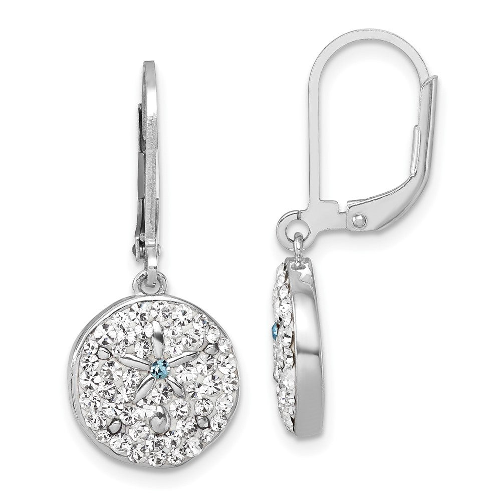 Sterling Silver Rhodium-Plated Polished White Crystal Sand Dollar Dangle Earrings