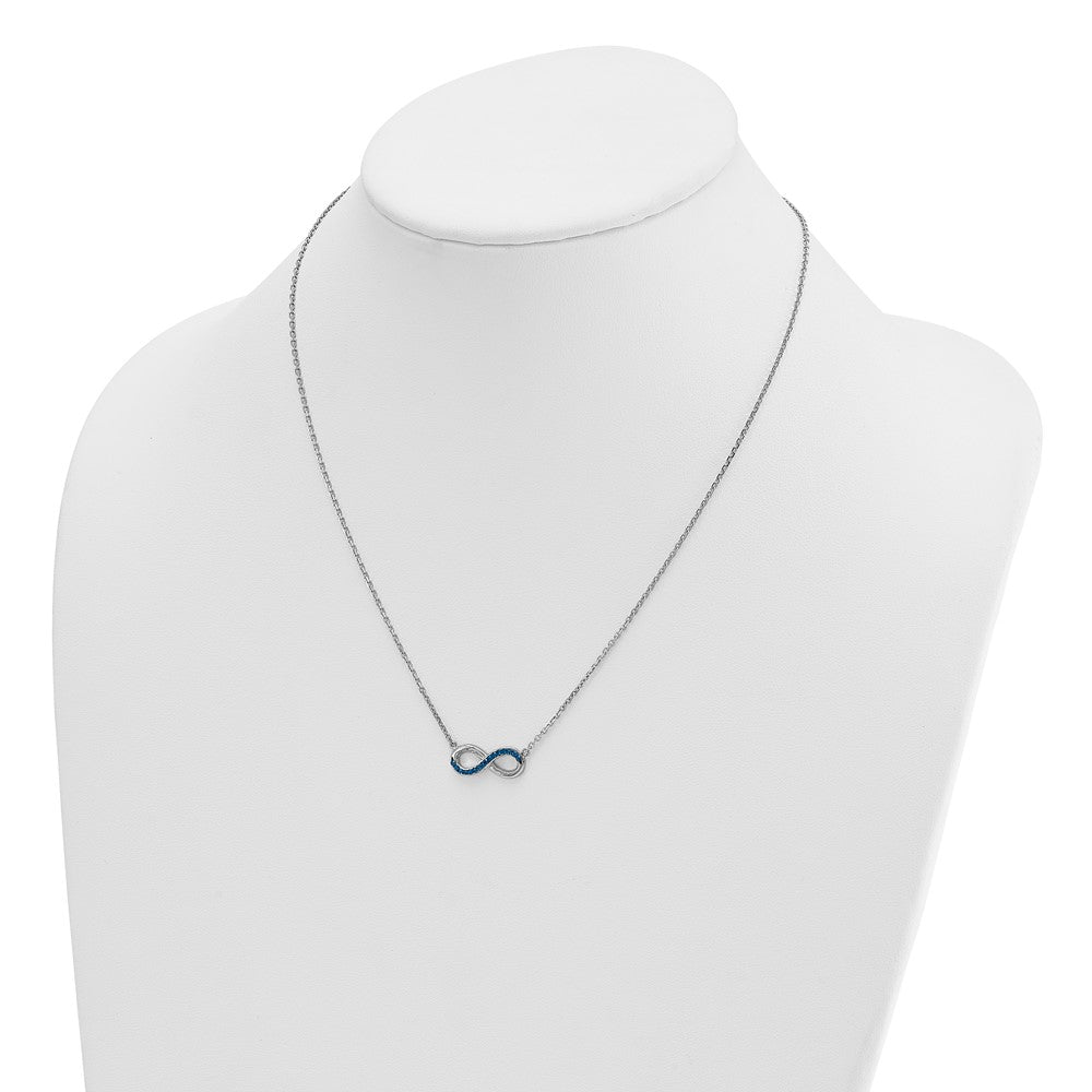 Sterling Silver Rhodium-Plated Polished Blue Crystal Eternity 16.5 inch with a 2 inch extention Necklace