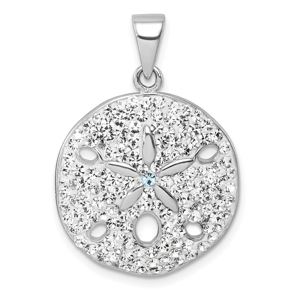 Sterling Silver Rhodium-Plated Polished White Crystal Sand Dollar Pendant