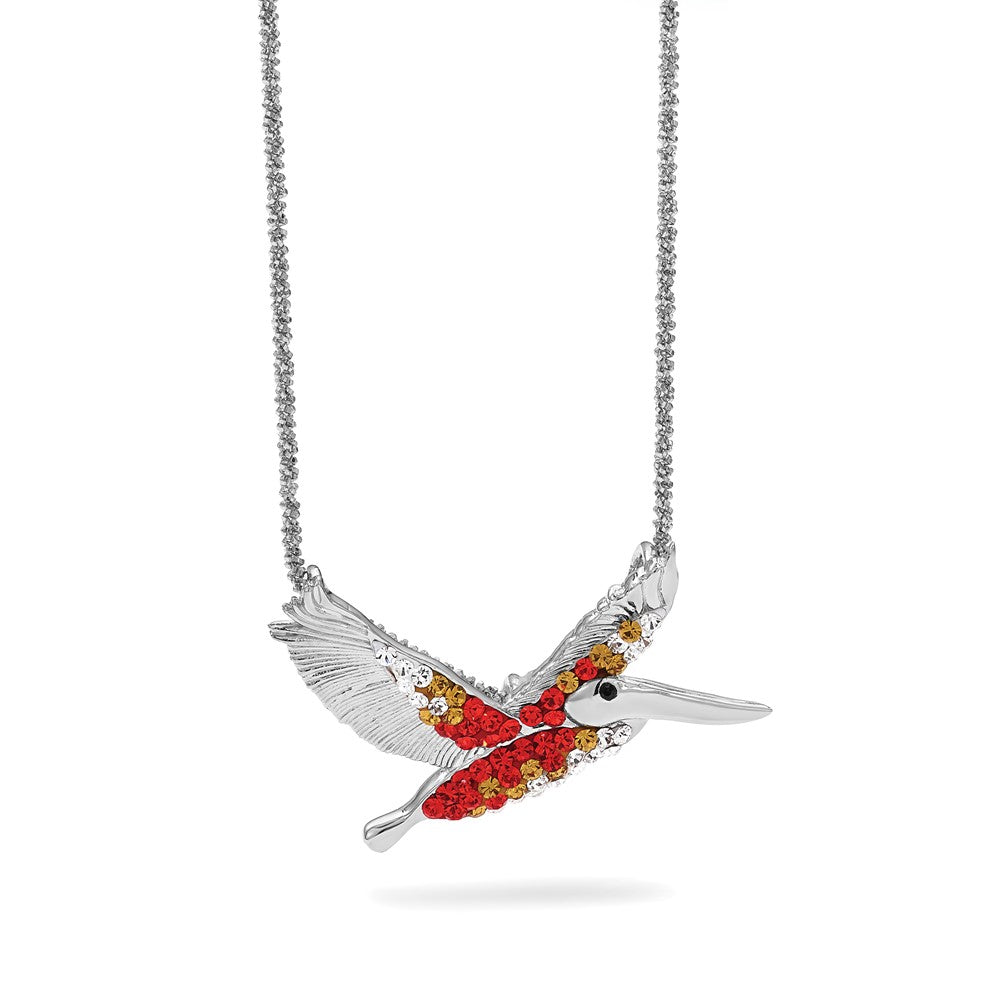 Sterling Silver Rhodium-plated Polished Orange Crystal Pelican Pendant