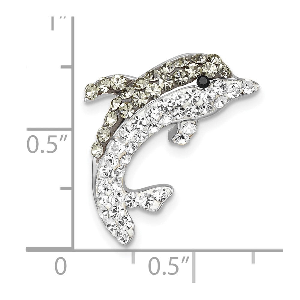 Sterling Silver Rhodium-Plated Polished Gray and White Crystal Dolphin Chain Slide