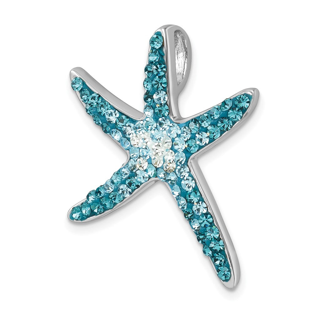 Sterling Silver Rhodium-plated Polished Blue Crystal Star Fish Chain Slide