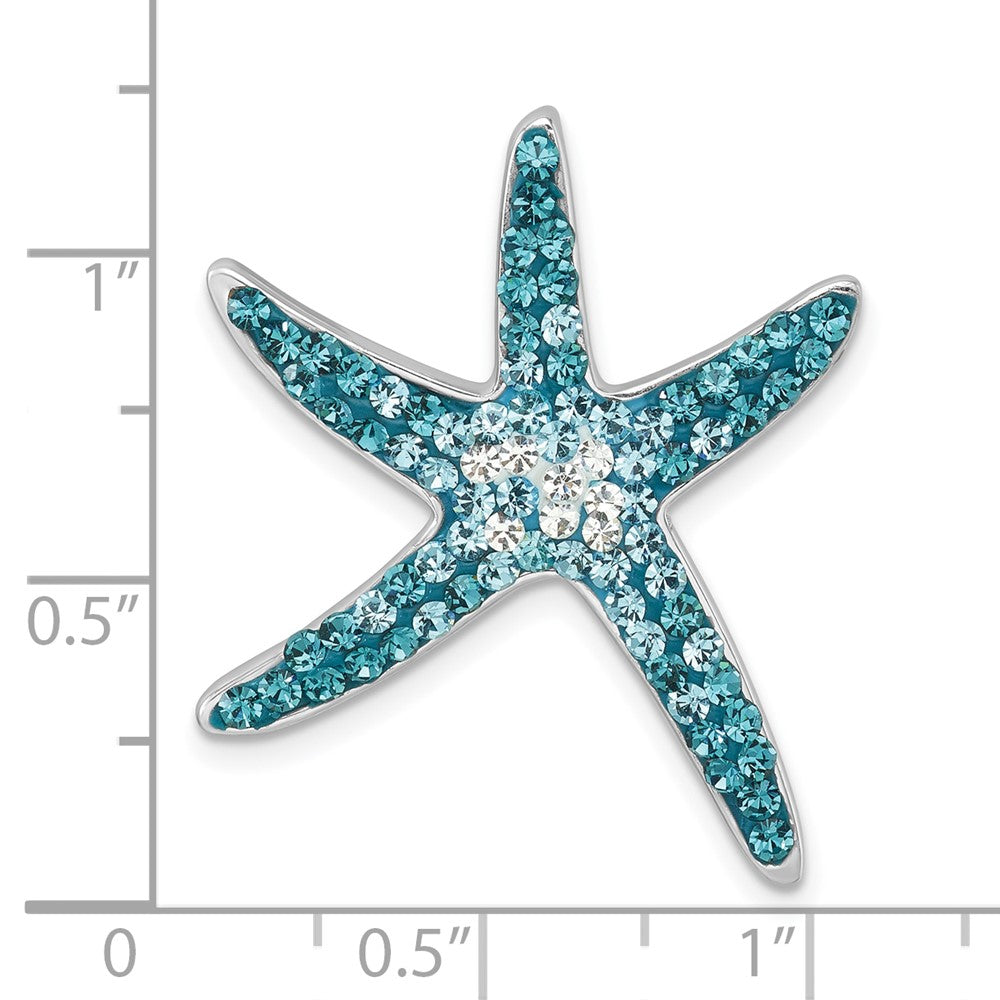 Sterling Silver Rhodium-plated Polished Blue Crystal Star Fish Chain Slide