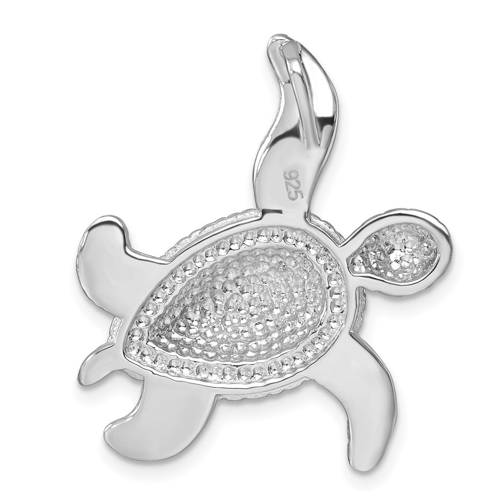 Sterling Silver Rhodium-plated Polished Blue Crystal Turtle Chain Slide