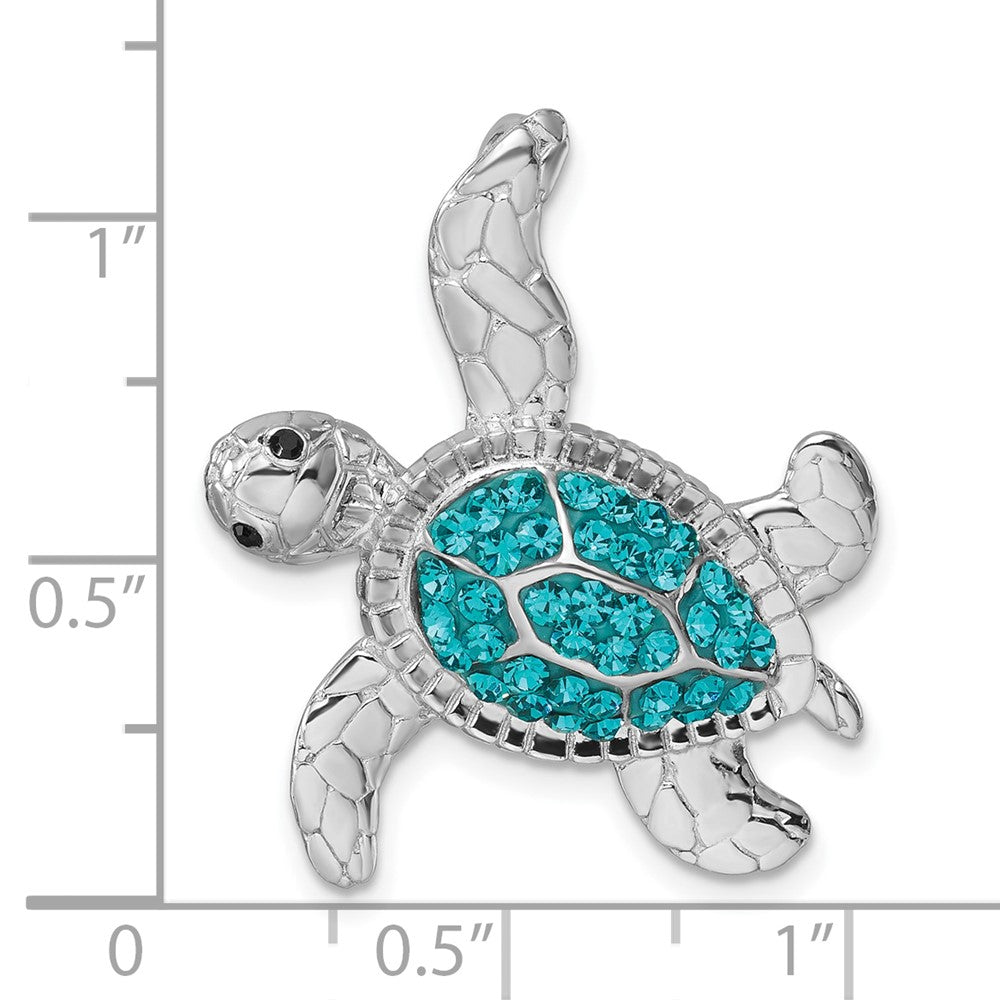Sterling Silver Rhodium-plated Polished Blue Crystal Turtle Chain Slide
