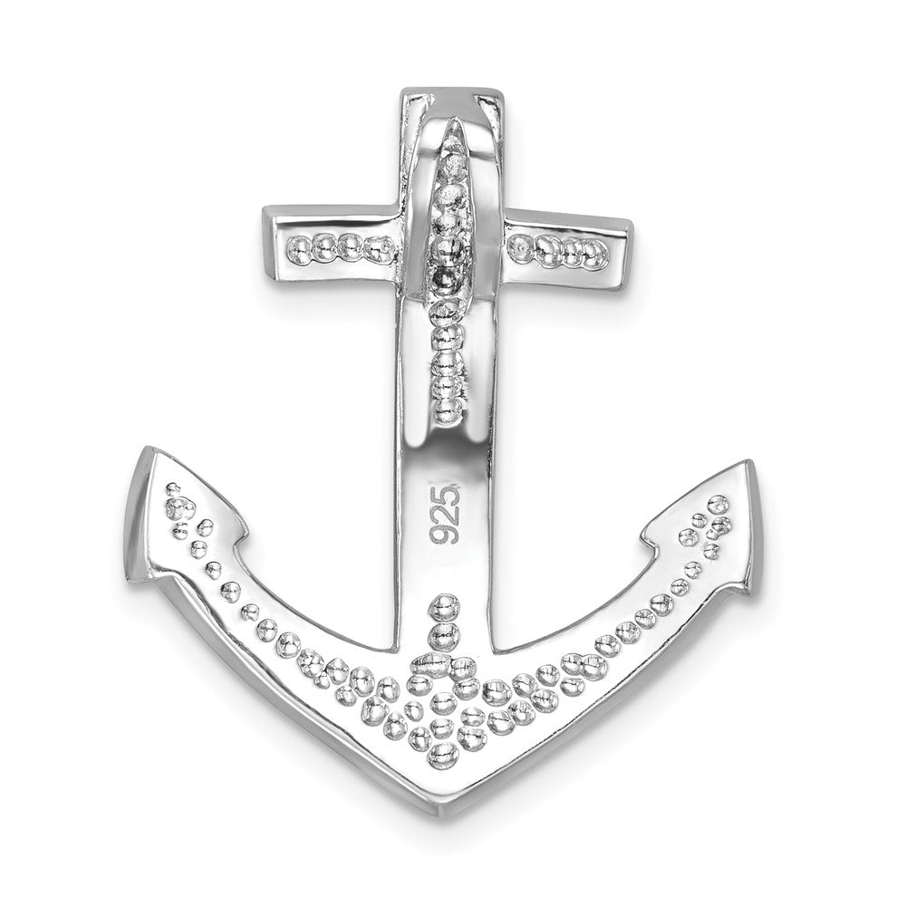Sterling Silver Rhodium-Plated Polished Crystal Anchor Chain Slide