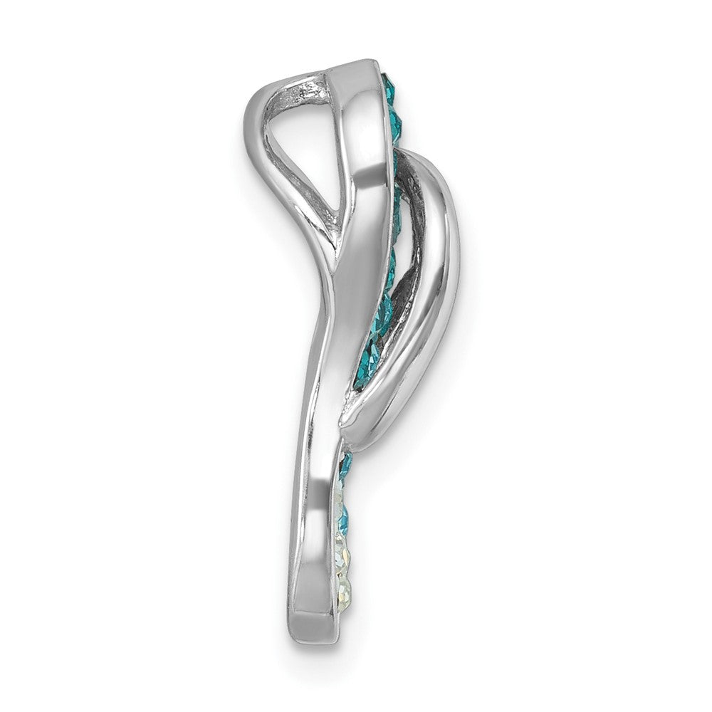 Sterling Silver Rhodium-plated Polished Blue Crystal Flip Flop Chain Slide